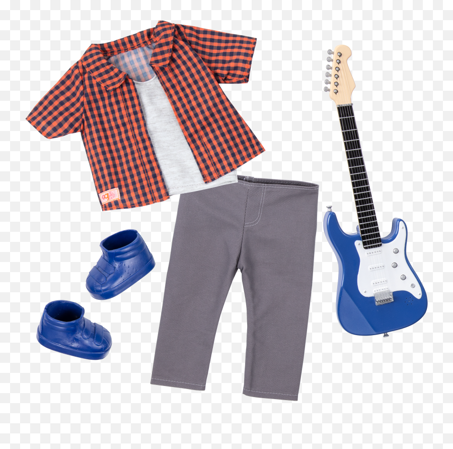 Plaid To Rock 18 - Inch Doll Guitar Outfit Our Generation Our Generation Outfit Boy Emoji,Guitars Display Emotion