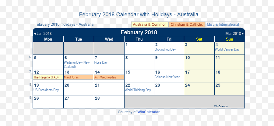 February 2018 Calendar With Holidays - Australia Emoji,Lunar New Year 2018 Emoticons