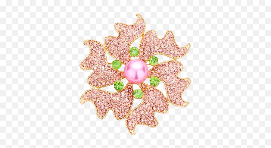 Green Flower Pave Rhinestone Brooch - Girly Emoji,Divine Nine Emojis