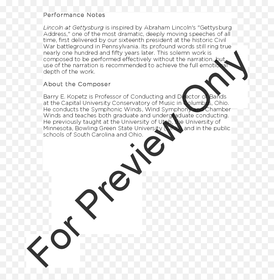 Lincoln At Gettysburg By Barry E Kopetz Jw Pepper Sheet Emoji,Ohio Emotion Music