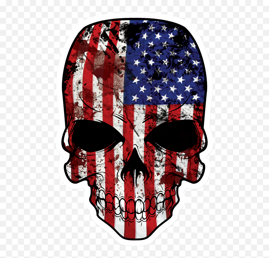 American Flag Skull Die Cut Bumper Sticker Decal Us Usa - Transparent American Flag Skull Png Emoji,Swaziland Flag Emoji