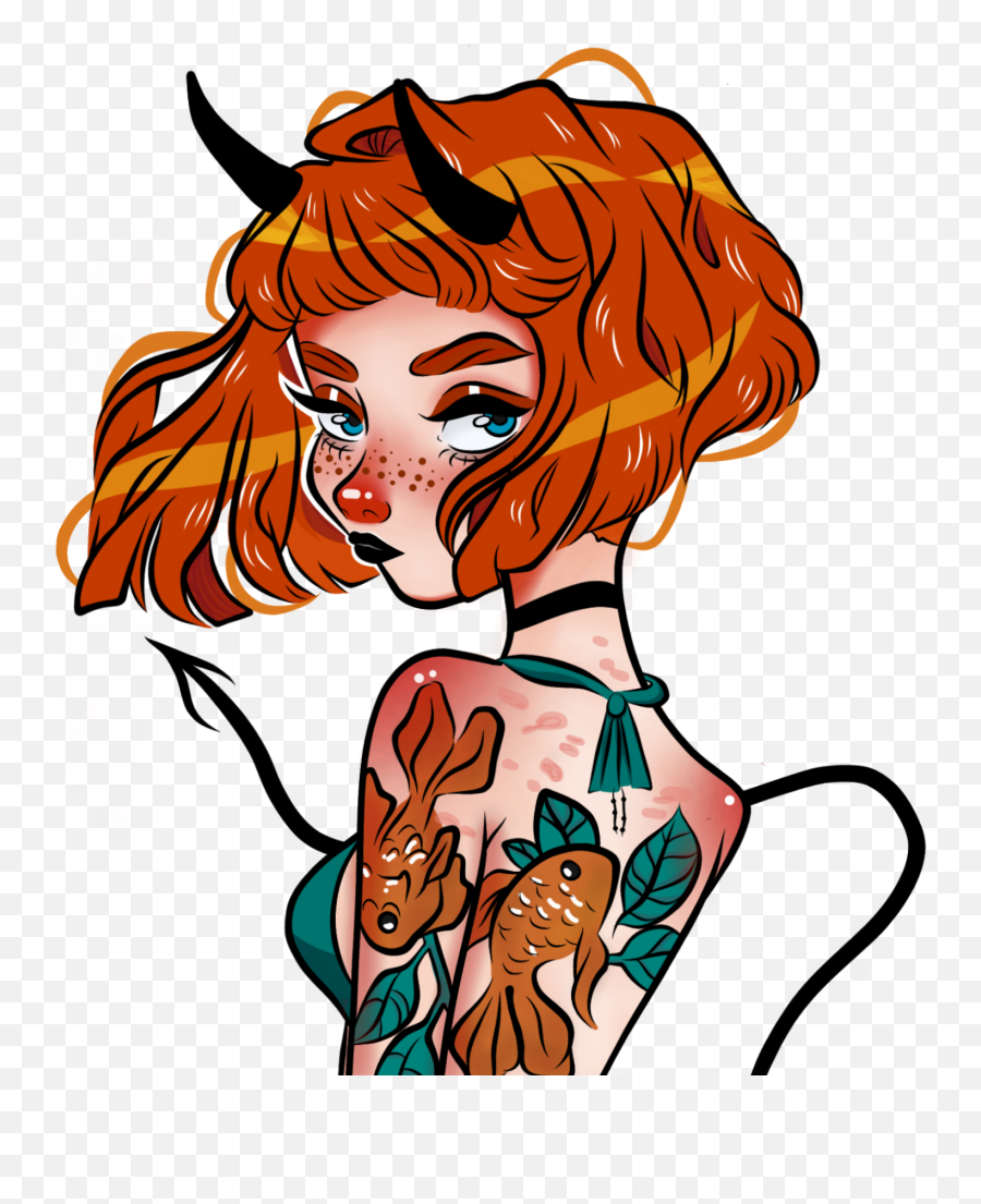 Girl Orange Demonio Draw Sticker - For Women Emoji,Type Out Emojis Illustrator