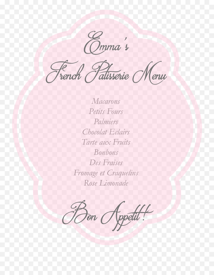 A Little Loveliness Emmau0027s French Patisserie Tea Party Menu - Language Emoji,Emotion Petits Fours