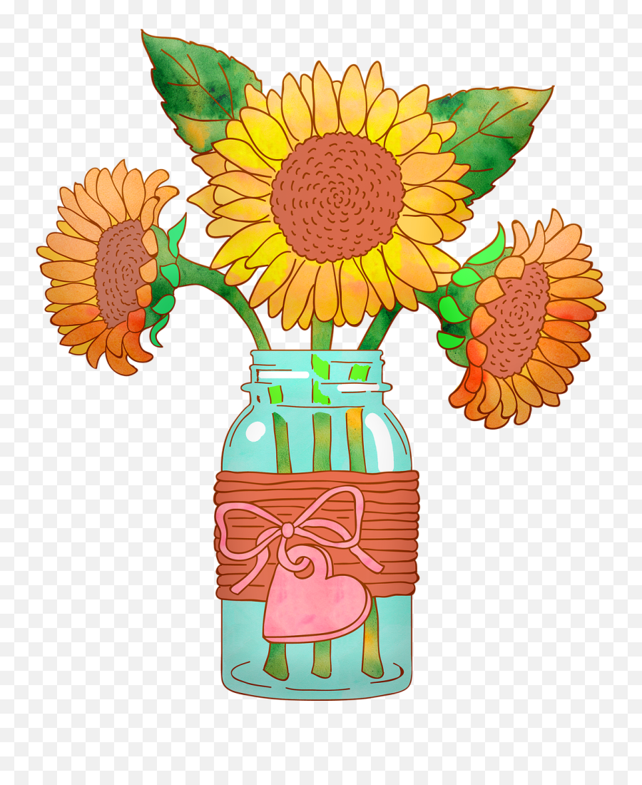 Watercolor Sunflowers In Vase - Free Image On Pixabay Jamily Significado Do Nome Jamilly Emoji,Facebook Sunflower Emoticons