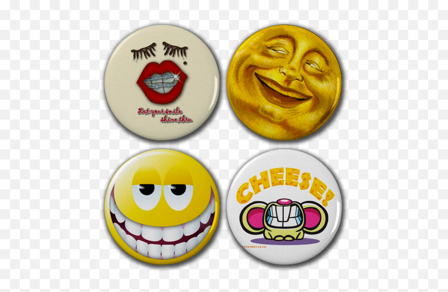 Bztees2go Smile Buttons - Snarky Smiley Face Emoji,Grin Emoticon With Braces