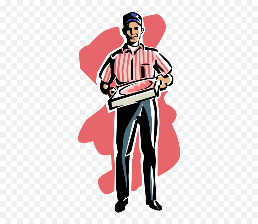 Vector Illustration Of Pizza Delivery Man Delivers - Sketch Emoji,Emoji De Pizza