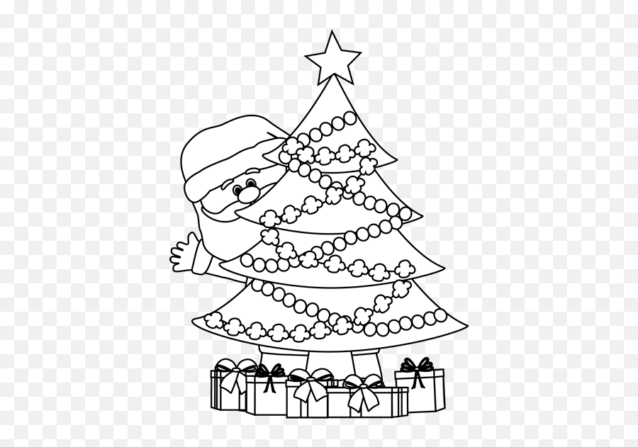 Christmas Tree Clipart Black And White U0026 Christmas Tree - Christmas Worksheet To Color Emoji,How To Do A Santa And Tree Emoji