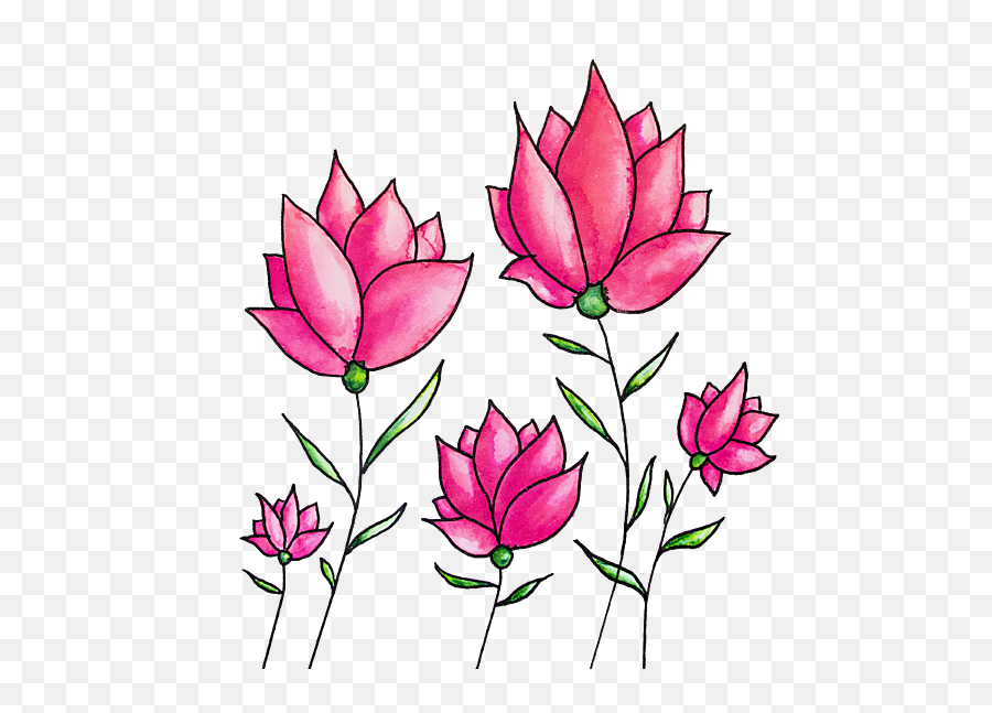 Pretty Pink Flowers Ink Watercolor Art Coffee Mug Emoji,Pink Flower Emoticon For Facebook