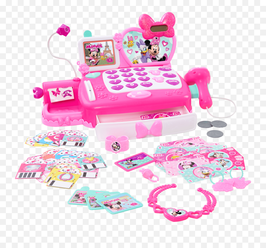 Minnieu0027s Happy Helpers Shop Nu0027 Scan Talking Cash Register - Minnie Mouse Cash Register Toy Emoji,Pink Hair Cutting Scissors Emoji