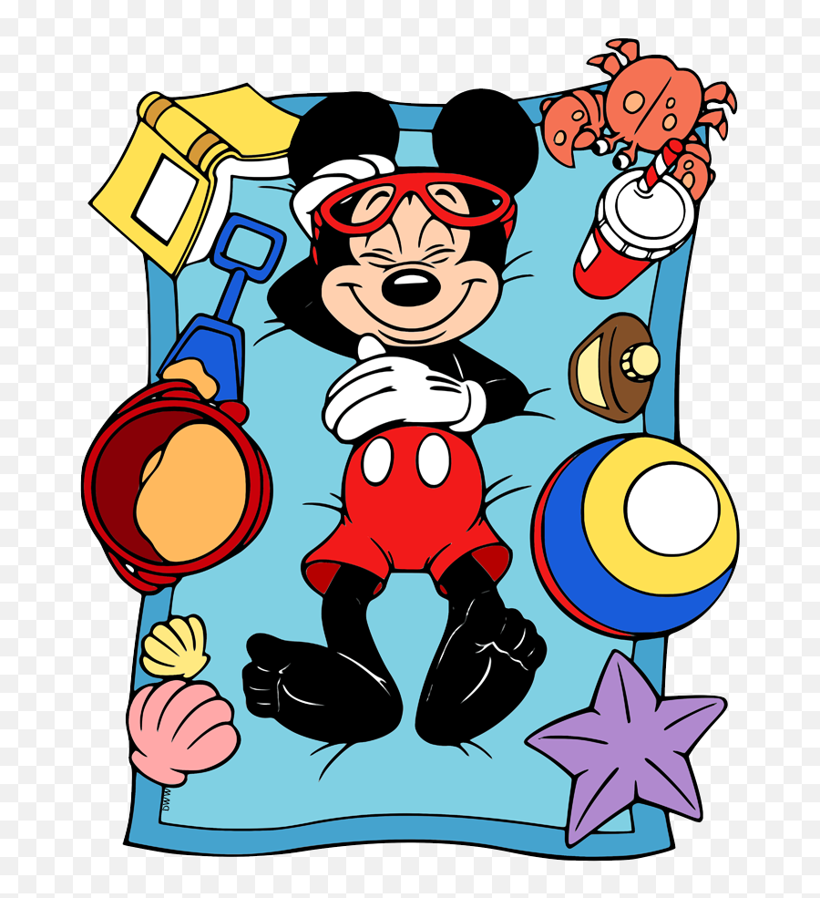 Clip Art Of Mickey Mouse Relaxing At The Beach Disney - Mickey Mouse Beach Clipart Emoji,Heart Shaped Mickey Emoji