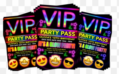 Glow Neon Birthday Party Invitation Vip Pass Emoji Red Pink Or Blue Grandwazoodesign - Event,Birthday Emoji
