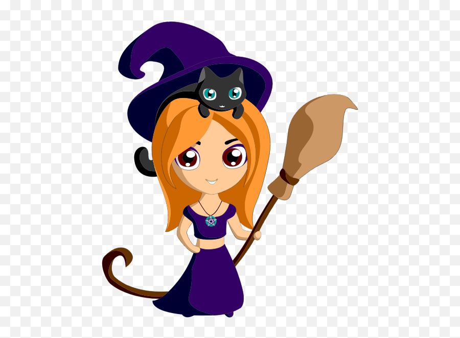 Cute Witch - Cute Cartoon Witch Halloween Emoji,Witch Emoji Android Flying Cat