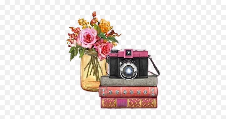 Camerabooks Flowers Drawing Sticker By Huitzilin - Throw Pillow Emoji,Emoji Family And Camera