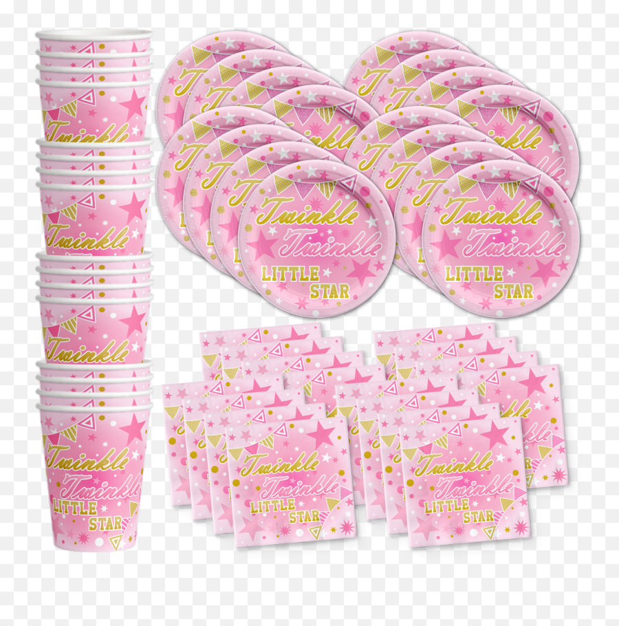 Pink Girl Twinkle Little Star Birthday Party Tableware Kit For 16 Guests Pink Girl Twinkle Little Star Birthday Party Tableware Kit For 16 Guests - Birthday Party Supplies Emoji,Piank Girl With Super Emotions