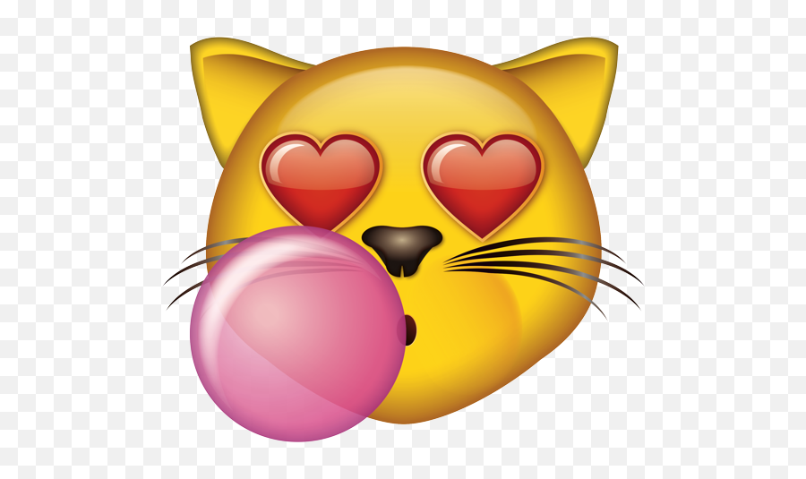 Cat With Heart Eyes And Bubblegum - Transparent Cat Heart Eyes Emoji,Bubblegum Emoji