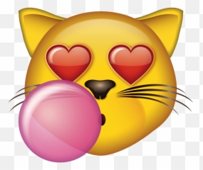 Cat With Heart Eyes And Bubblegum - Transparent Cat Heart Eyes Emoji,Bubblegum Emoji