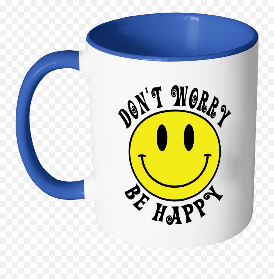 Retro Donu0027t Worry Be Happy Smiley Face Color Accent Coffee Mug - Magic Mug Emoji,Happy Emoji Colored In Yellow