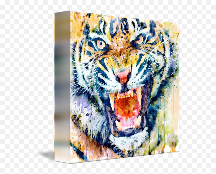 Tiger Face Watercolor Closeup By Marian Voicu Emoji,Angry Emoticon 16x16 Png Transparent