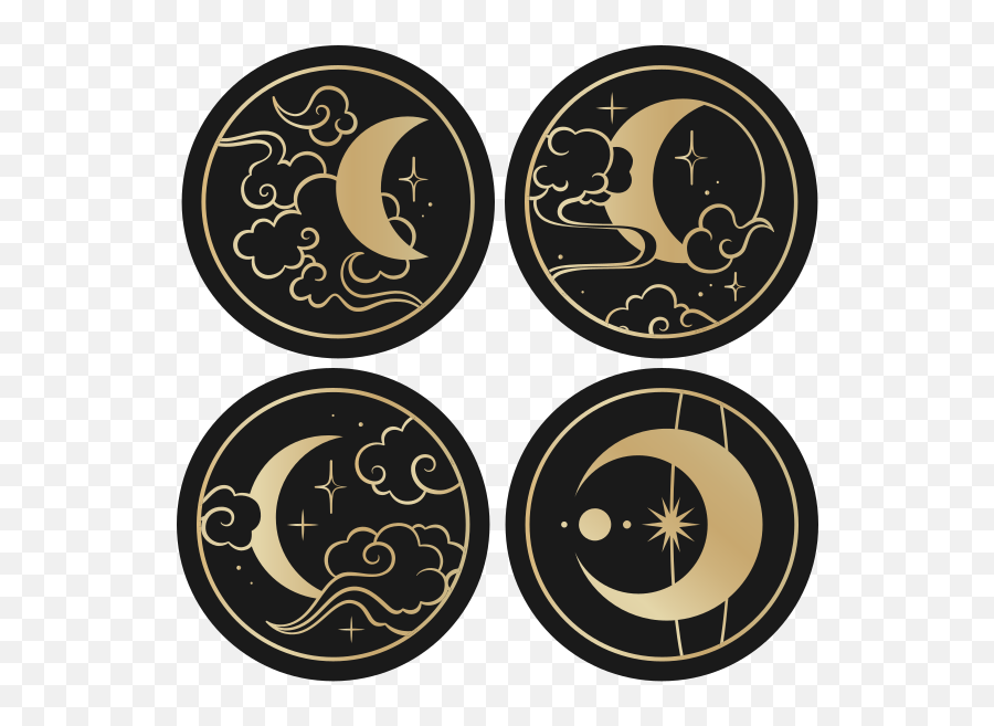 Japanese Moon Circles Vintage Coaster - Tenstickers Emoji,Not Cold Japanese Emoticon