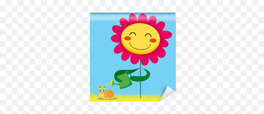 Happy Flower Showering A Cute Snail With A Watering Can Wall Mural U2022 Pixers - We Live To Change Happy Flower Emoji,Friendly Reminder Flower Emoticon