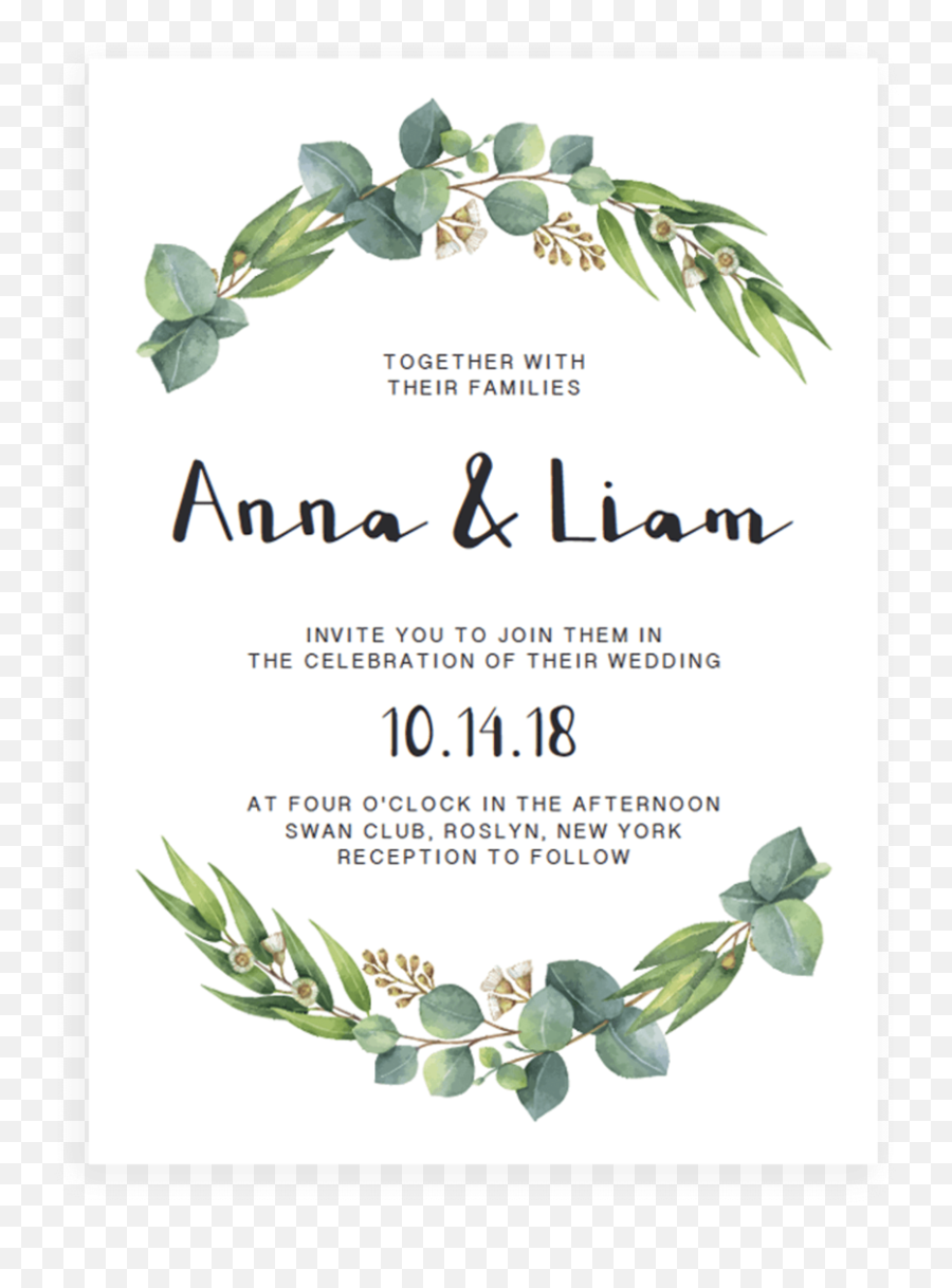 Eucalyptus Wedding Invitation Template - Template Eucalyptus Wedding Invitation Emoji,Free Emoji Invitation Template