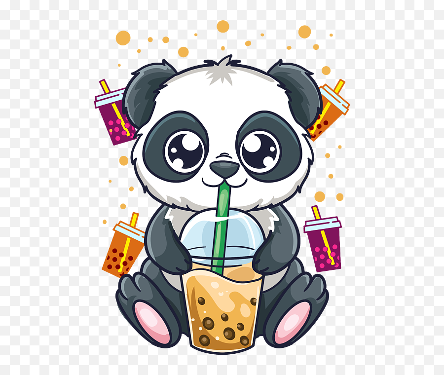 Cute Tea Drinking Panda Boba Bubble Tea Tapestry For Sale By Emoji,Boba Emojis