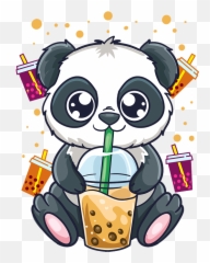 Cute Tea Drinking Panda Boba Bubble Tea Tapestry For Sale By Emoji,Boba Emojis