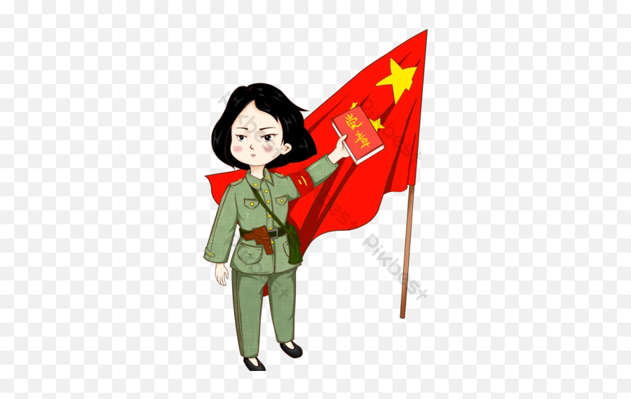 Swear To The Party Cartoon Female Soldier Illustration Png - Red Flag Emoji,Salute Flag Emoticon For Facebook