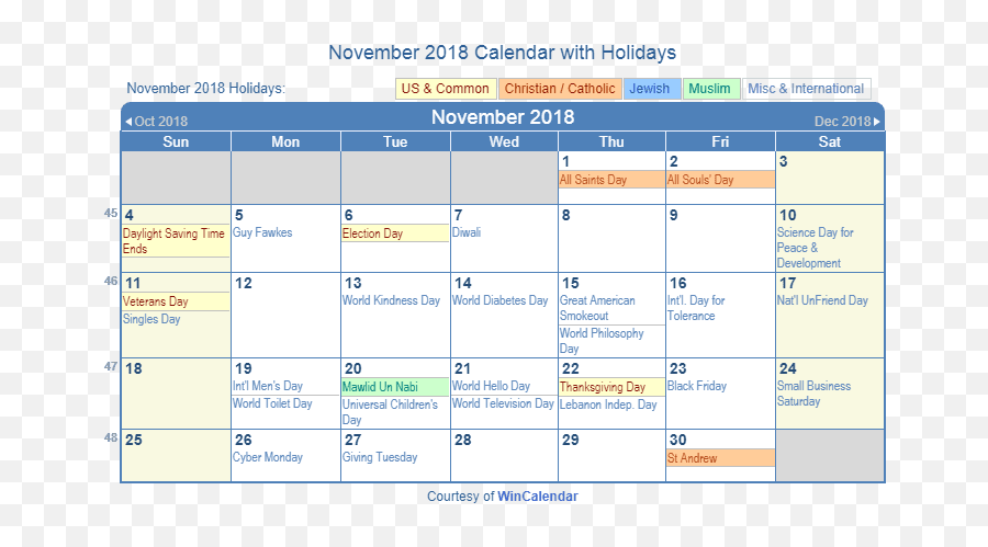 November 2018 Calendar With Holidays - November Holiday Calendar Emoji,Emoji 2 Pearl Harbor