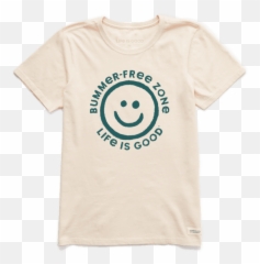 Womenu0027s Bummer Free Zone Smiley Crusher Tee Life Is Good - Happy Emoji,Women's Emoji Slippers