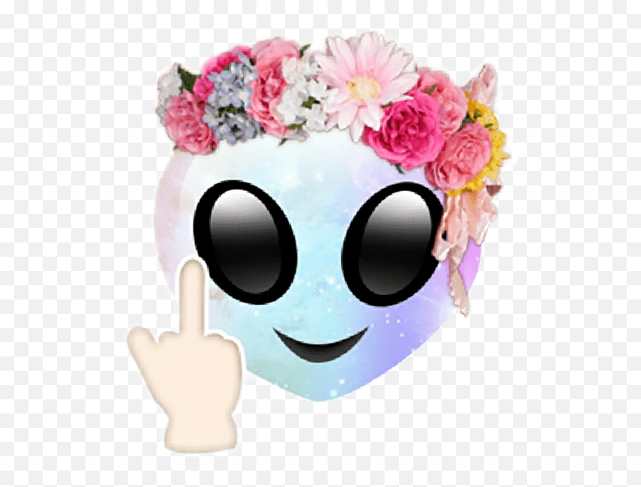 Alien Middlefinger Flowercrown Sticker - Clear Background Flower Crown Emoji,Alien Emoji With Flower Crown