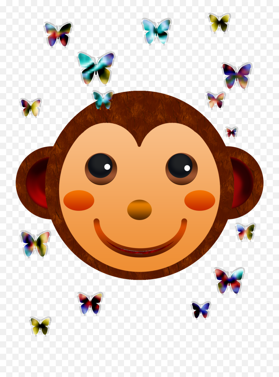 Monkey Face And Butterflies - Cartoon Clipart Full Size Happy Emoji,Three Wise Monkeys Emoji