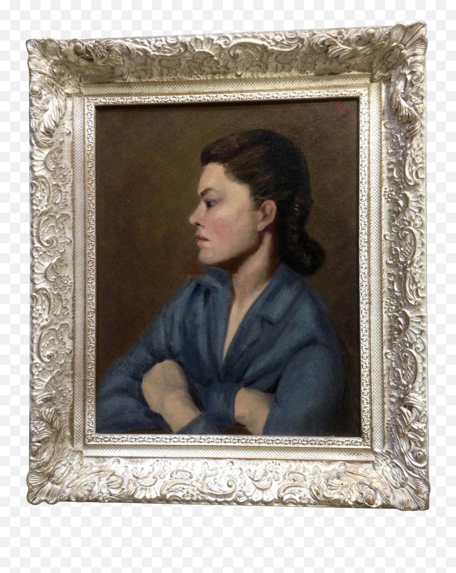 Portrait Of A Lady 1950u0027s Oil Painting On Canvas Monogrammed Emoji,Emotion Of The Mona Lisa