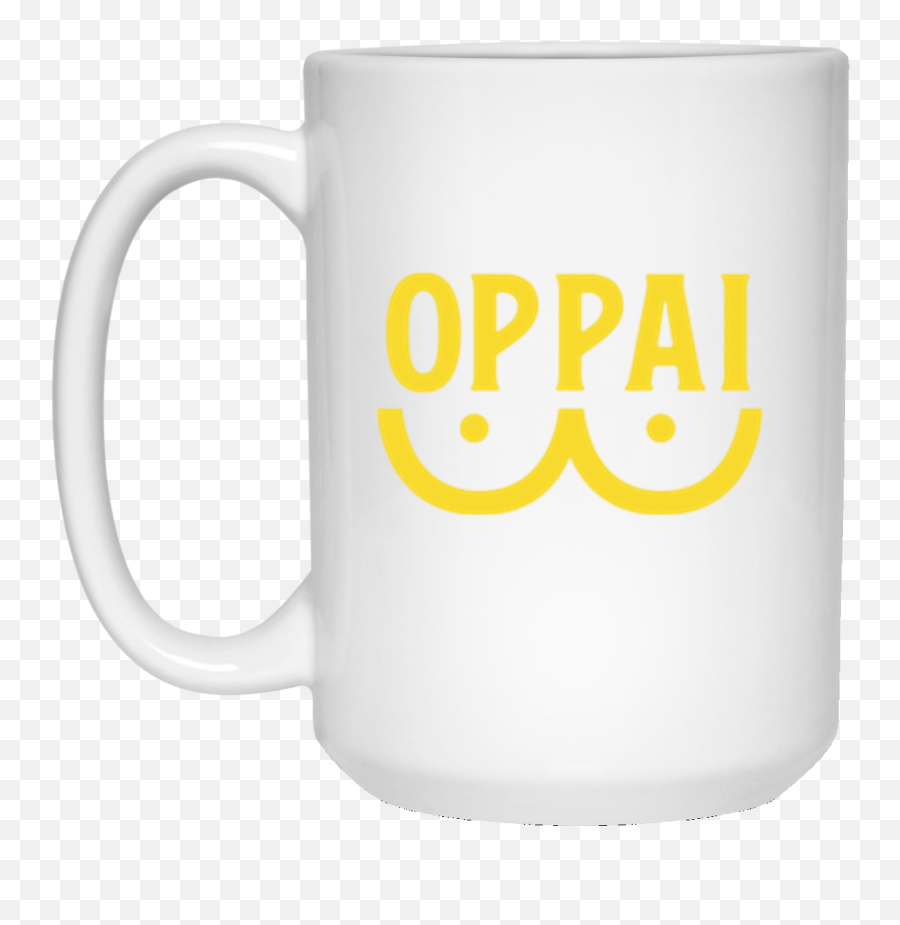 Oppai White Mug 15oz 2 - Sided Teal Blue Pink Ribbon Emoji,Trucker Emoticon