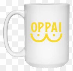 Oppai White Mug 15oz 2 - Sided Teal Blue Pink Ribbon Emoji,Trucker Emoticon