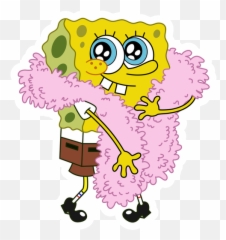 Spongebob Stickers - Spongebob With Pink Feather Boa Emoji,Starstuck Emoticon