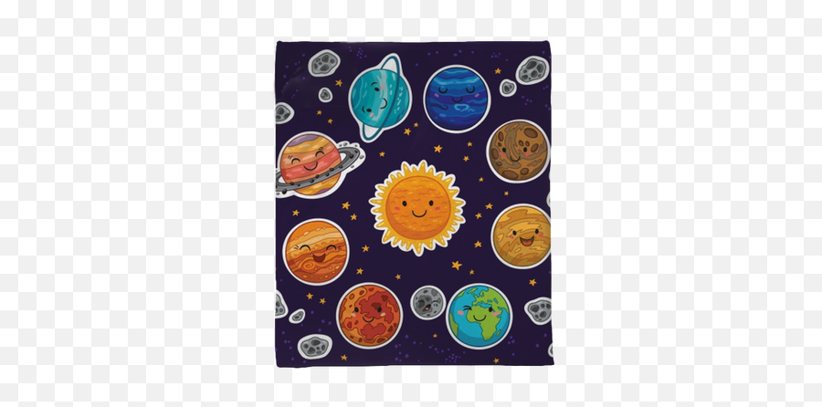 Sticker Set Of Solar System With Cartoon Planets Plush Blanket - Cute Planet Illustration Emoji,Dibujo Emoticon Carátula