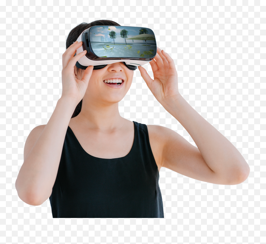 Download Headset Virtual Reality Vr - Wearing Vr Headset Png Emoji,Vr Headset With Emoticon