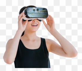 Download Headset Virtual Reality Vr - Wearing Vr Headset Png Emoji,Vr Headset With Emoticon