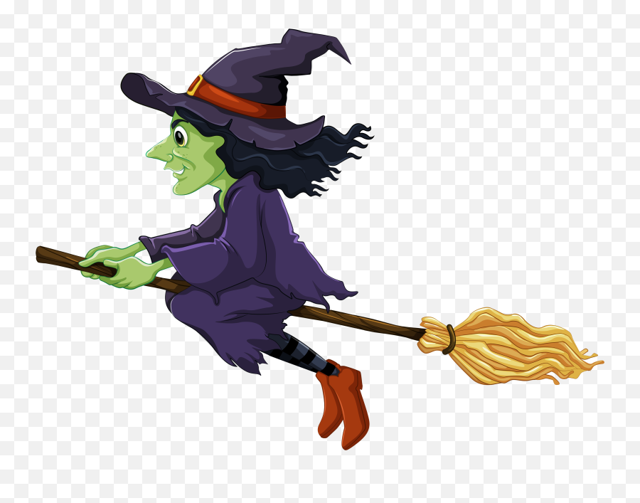 Witch On Broom Halloween Image Png Transparent Background - Witch Clipart Png Emoji,Broom Emoji