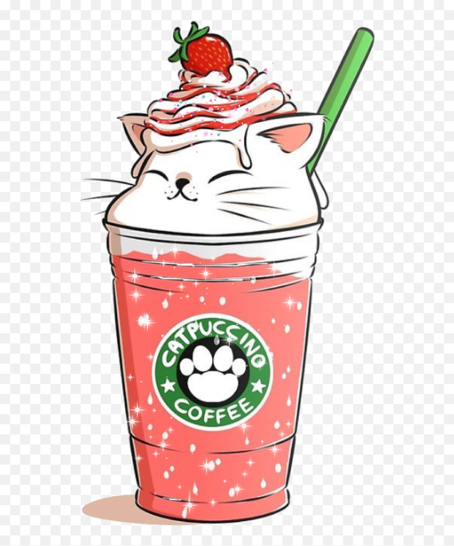 Starbucks Kawaii Cute Wallpapers Kawaii Food - Strawberry Catpuccino Emoji,Emoji Starbucks Wallpaper Tumblr