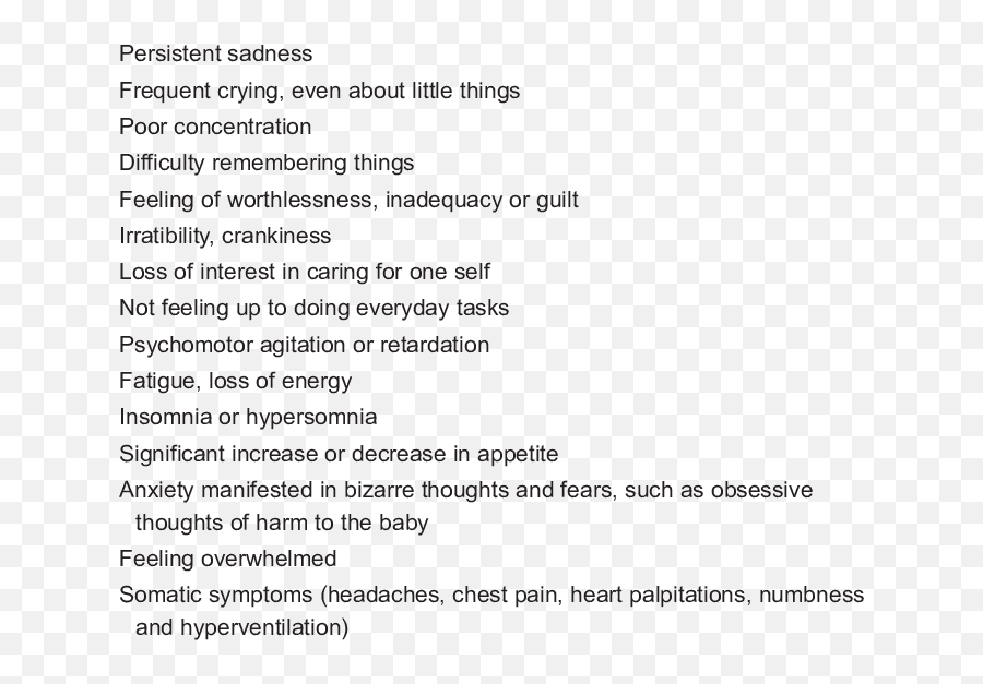 Signs And Symptoms Of Postpartum Depression Download Table - Signs And Symptoms Of Postpartum Loss Emoji,Derose Emotion Words