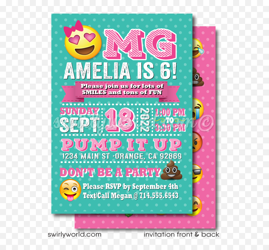 Emojis Omg Girlu0027s Birthday Invitation Digital Download - For Party Emoji,Emojis Measure