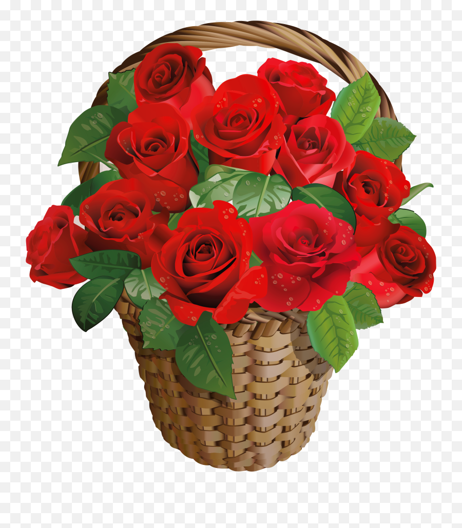 Valentine Gift Rose Basket Png Clipart Picture Rose Basket - Rose Flower Basket Png Emoji,Single Red Rose Emoticon