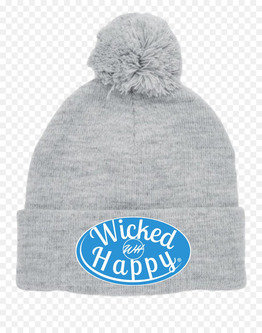 Long Style Pom Pom Beanie Grey - Light Blue Signature Logo Emoji,Pp Emoji