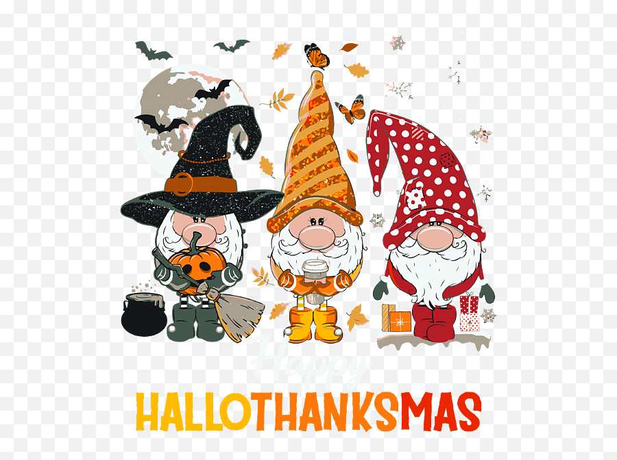 Gnomes Halloween And Merry Christmas Happy Hallothanksmas T - Happy Hallothanksmas Gnomes Emoji,Halloween Emoji Sweatshirt