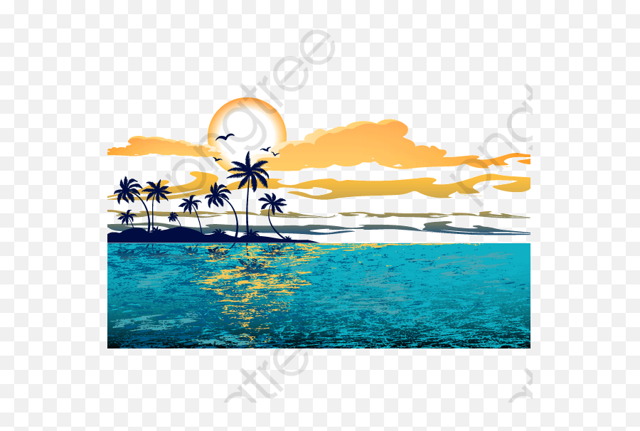 Great Wave Background - Beach Sunset Png Clipart Full Size Portable Network Graphics Emoji,Beach Emoji Art