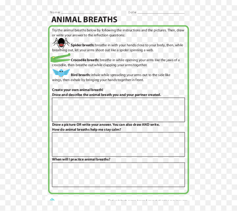 Animal Breaths Worksheets - Animal Breaths Worksheet Emoji,Emotions Matching Worksheet