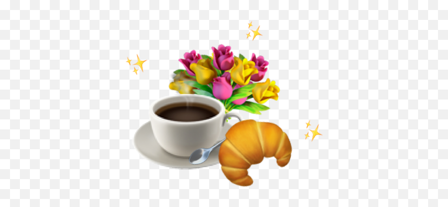 Coffee Flower Croissant Cute Sticker By Rqrubybyjen - Saucer Emoji,Teacup Emoji