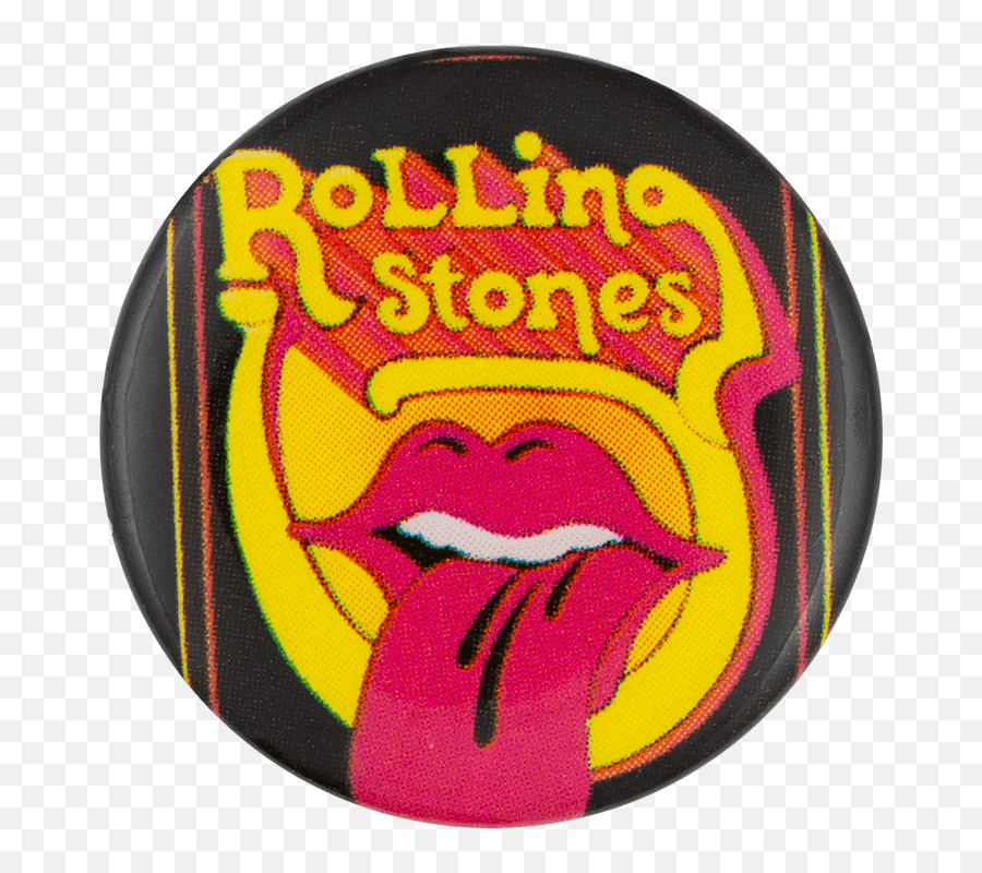 Rolling Stones Mouth On Yellow Busy Beaver Button Museum - Rolling Stones Yellow Mouth Emoji,Facebook Emojis Png Sticking Tounge